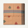 ARAYA Bawan Buti Handloom Saree – Soft Mustard with Leaf Motifs & Contrast Stripes