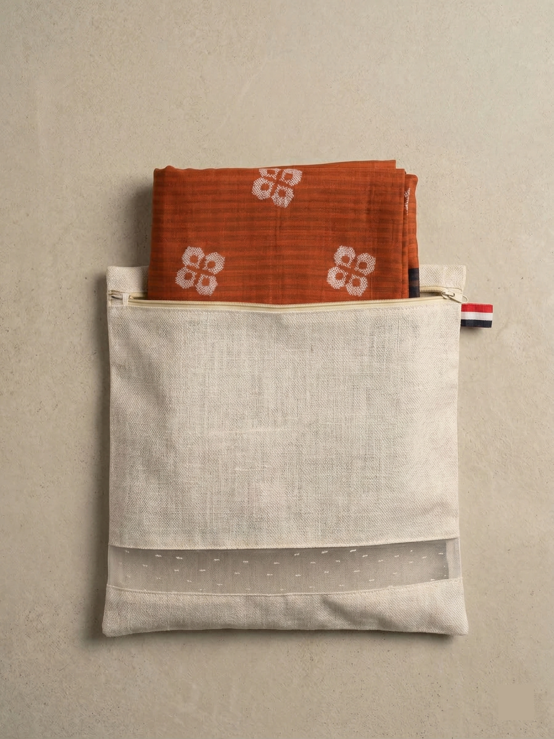 Bawan Buti Handwoven Cotton Saree — Burnt Vermilion with Ivory Motifs