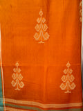 Mustard Bawan Buti Handwoven Cotton Saree with Teal Contrast Border