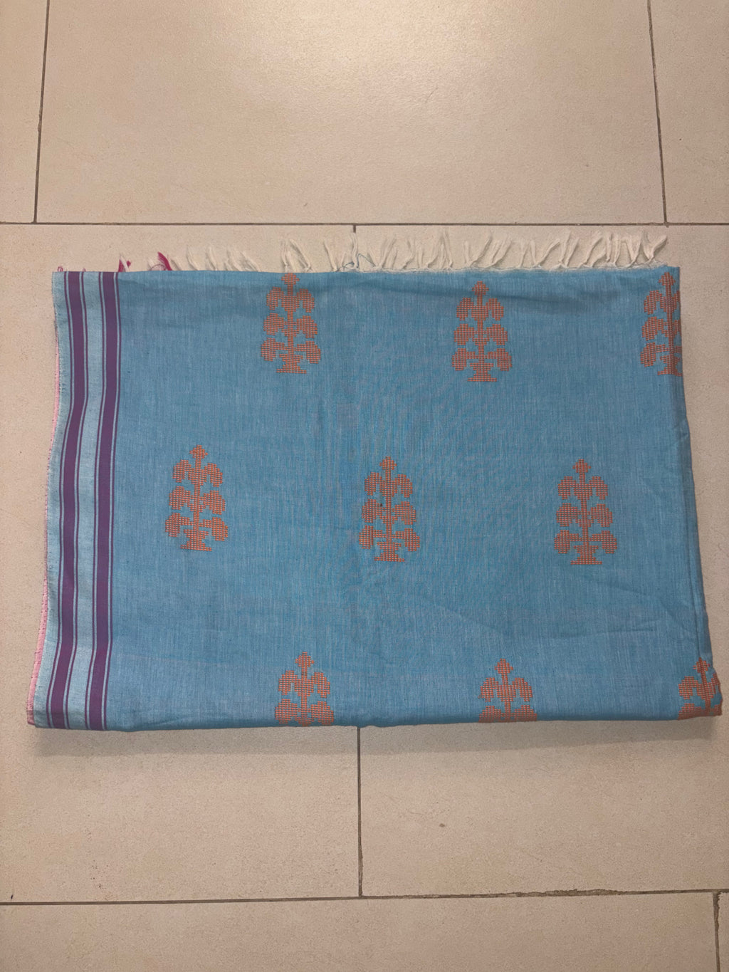 Sky Blue Bawan Buti Handwoven Cotton Saree with Contrast Border