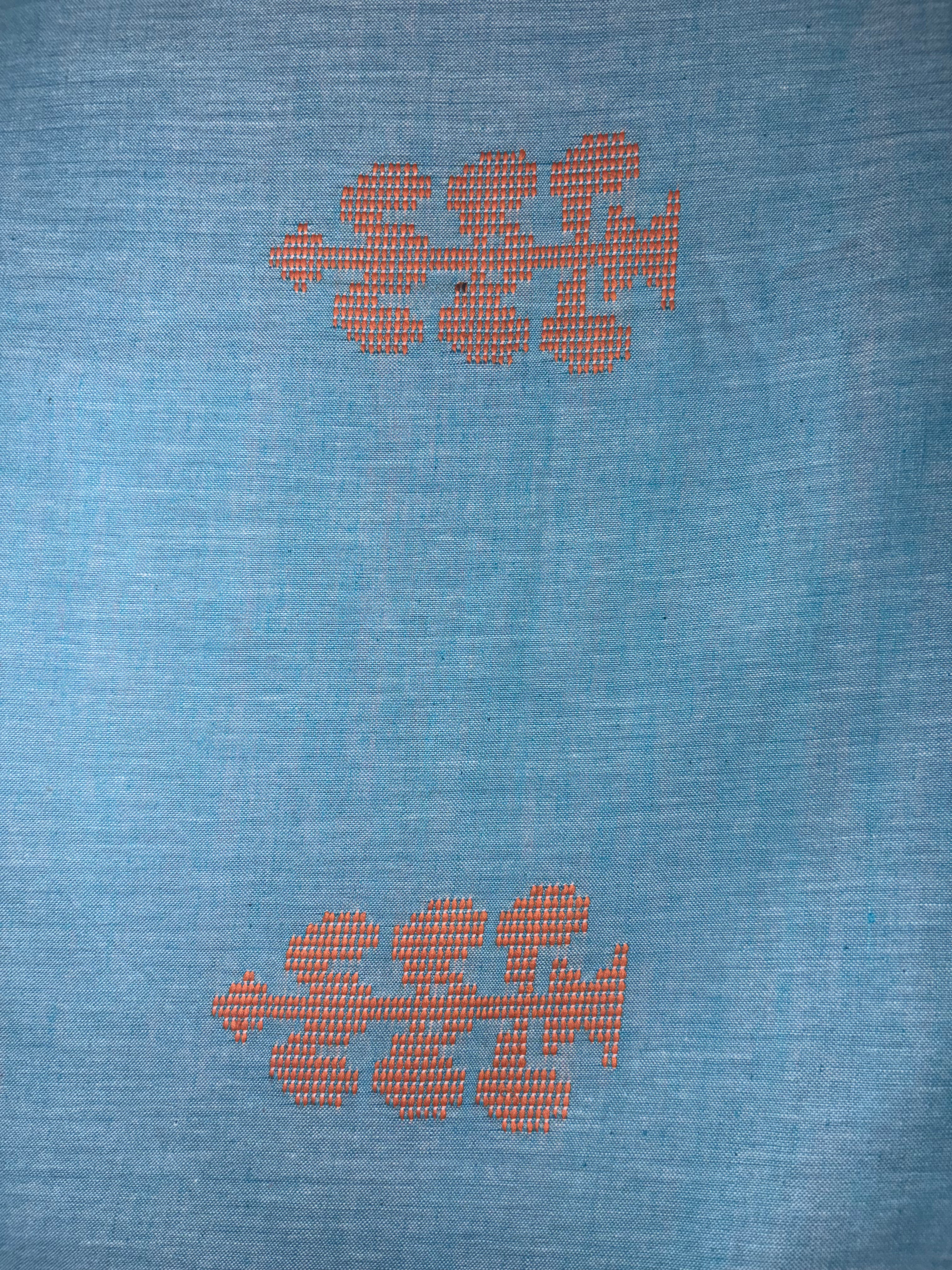 Sky Blue Bawan Buti Handwoven Cotton Saree with Contrast Border