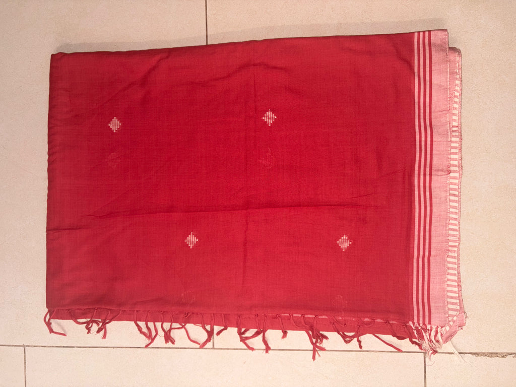 Crimson Pink Bawan Buti Handwoven Cotton Saree with Heritage Motifs