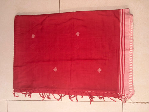 Crimson Pink Bawan Buti Handwoven Cotton Saree with Heritage Motifs