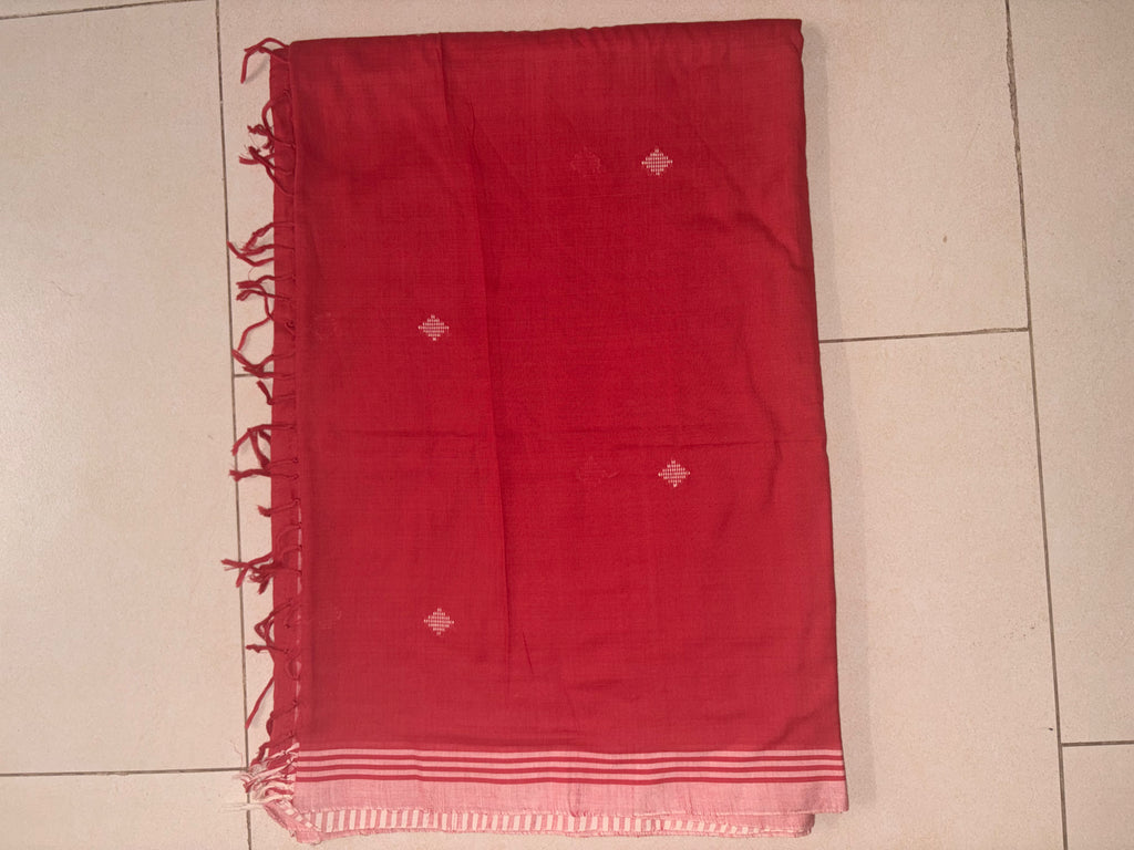 Crimson Pink Bawan Buti Handwoven Cotton Saree with Heritage Motifs