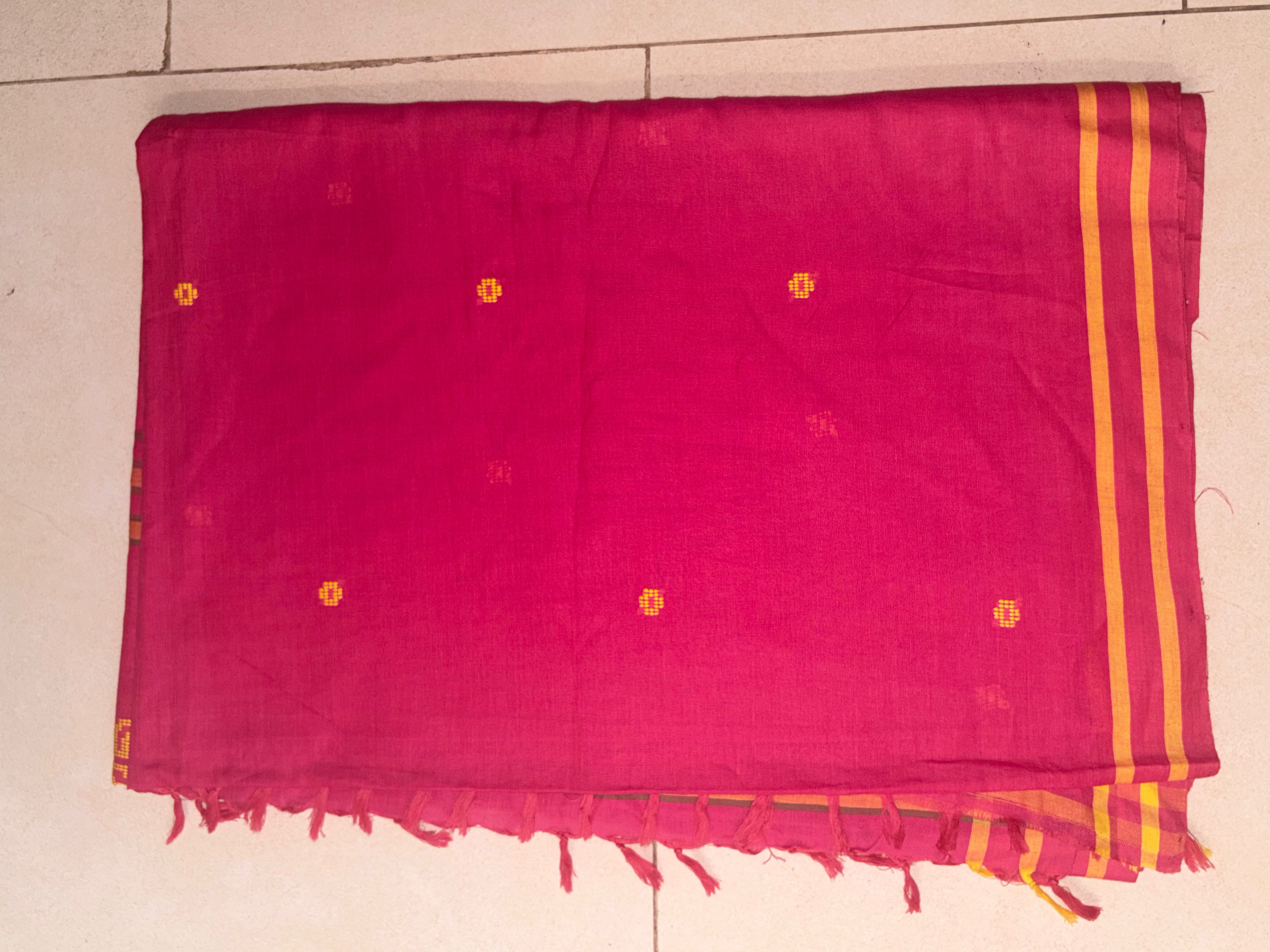 Crimson Pink Bawan Buti Handwoven Cotton Saree with Heritage Motifs
