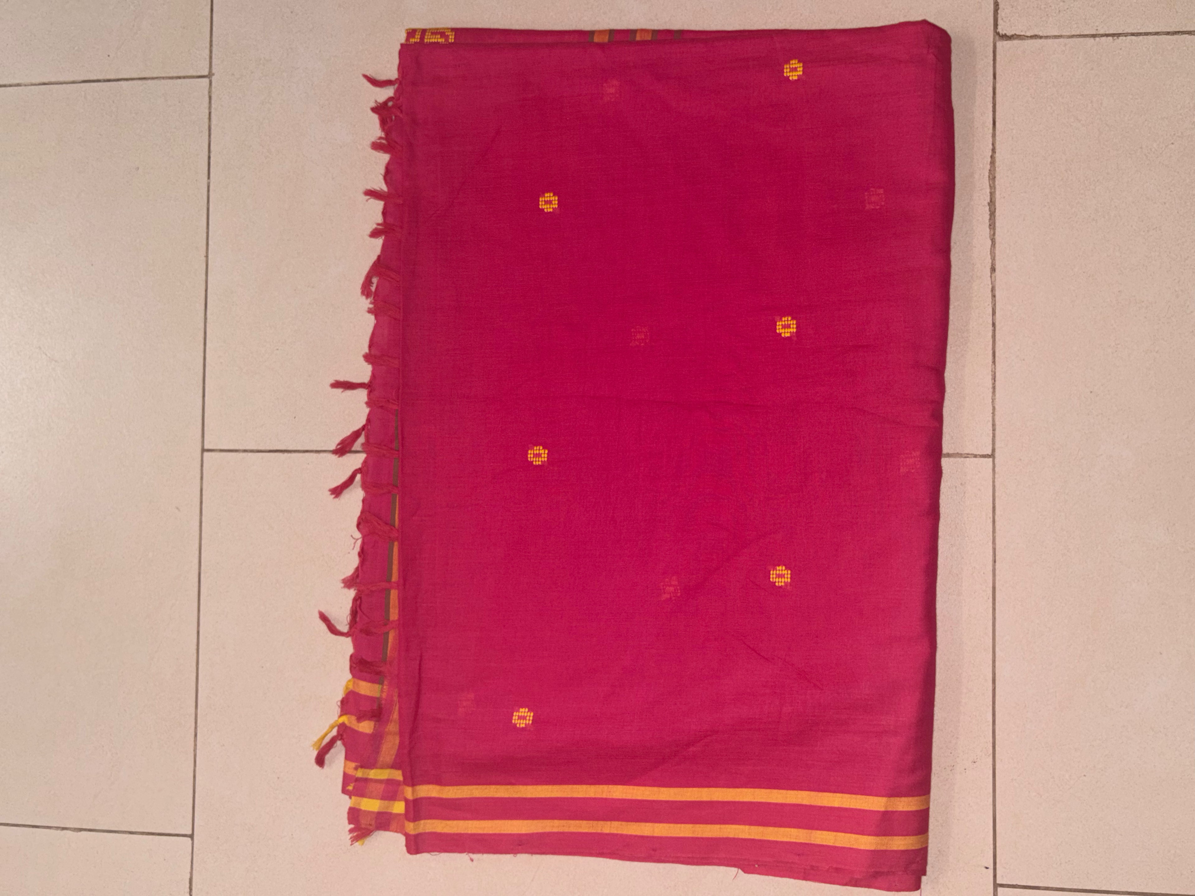 Crimson Pink Bawan Buti Handwoven Cotton Saree with Heritage Motifs