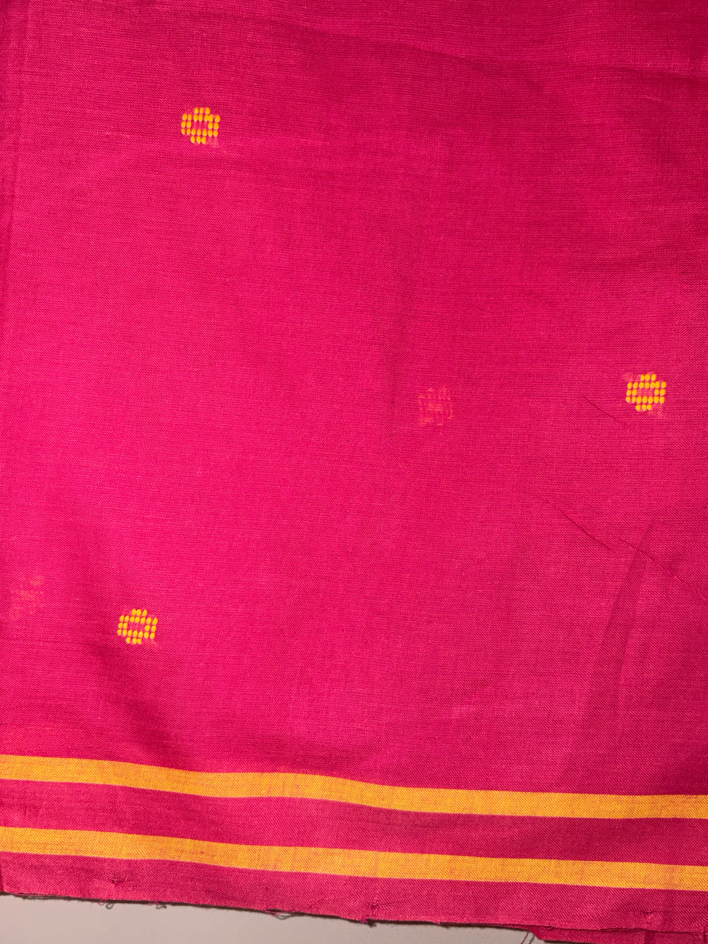 Crimson Pink Bawan Buti Handwoven Cotton Saree with Heritage Motifs