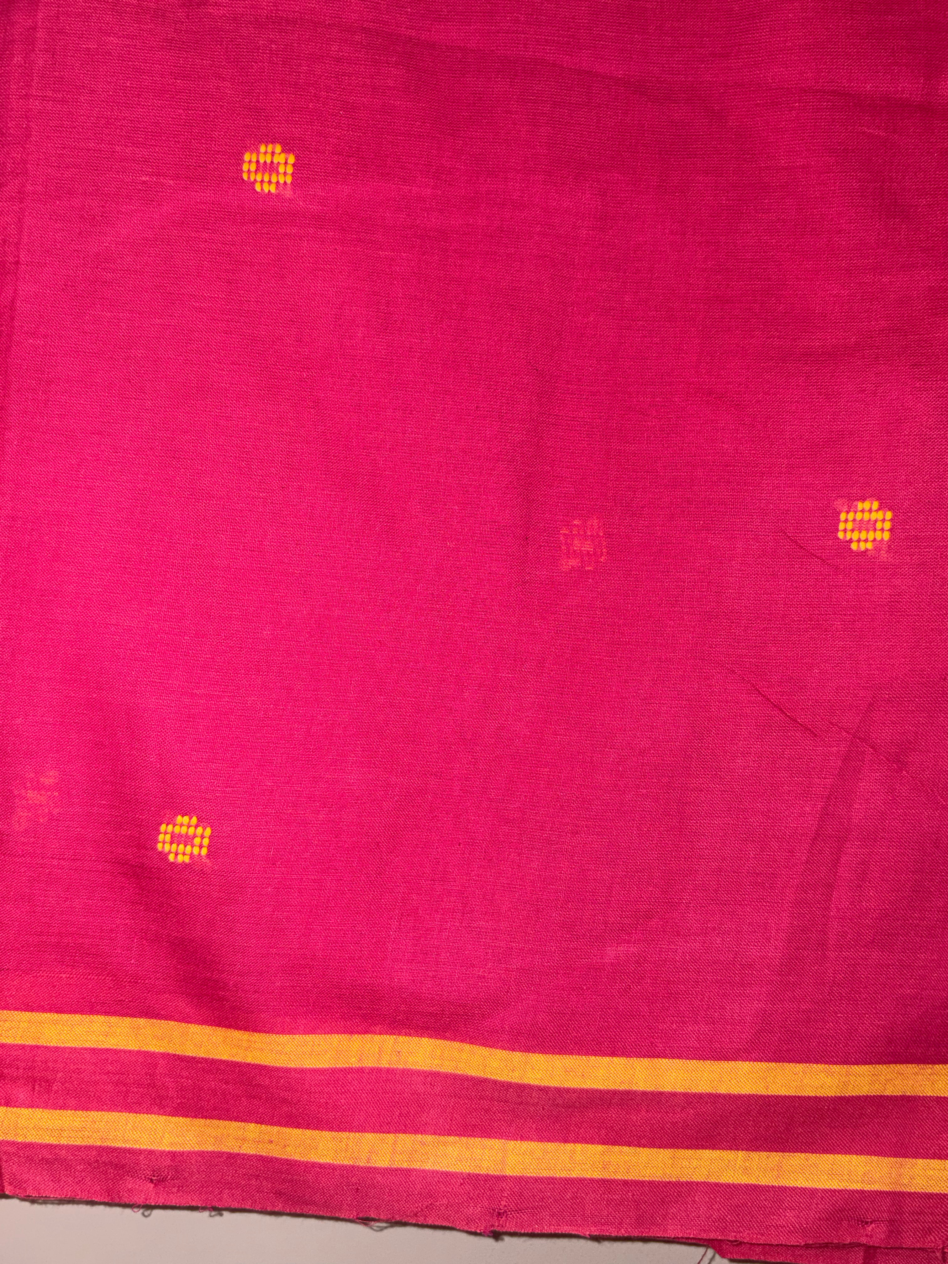 Crimson Pink Bawan Buti Handwoven Cotton Saree with Heritage Motifs