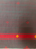 Bawan Buti Handwoven Cotton Saree in Slate Grey with Crimson & Lime Border