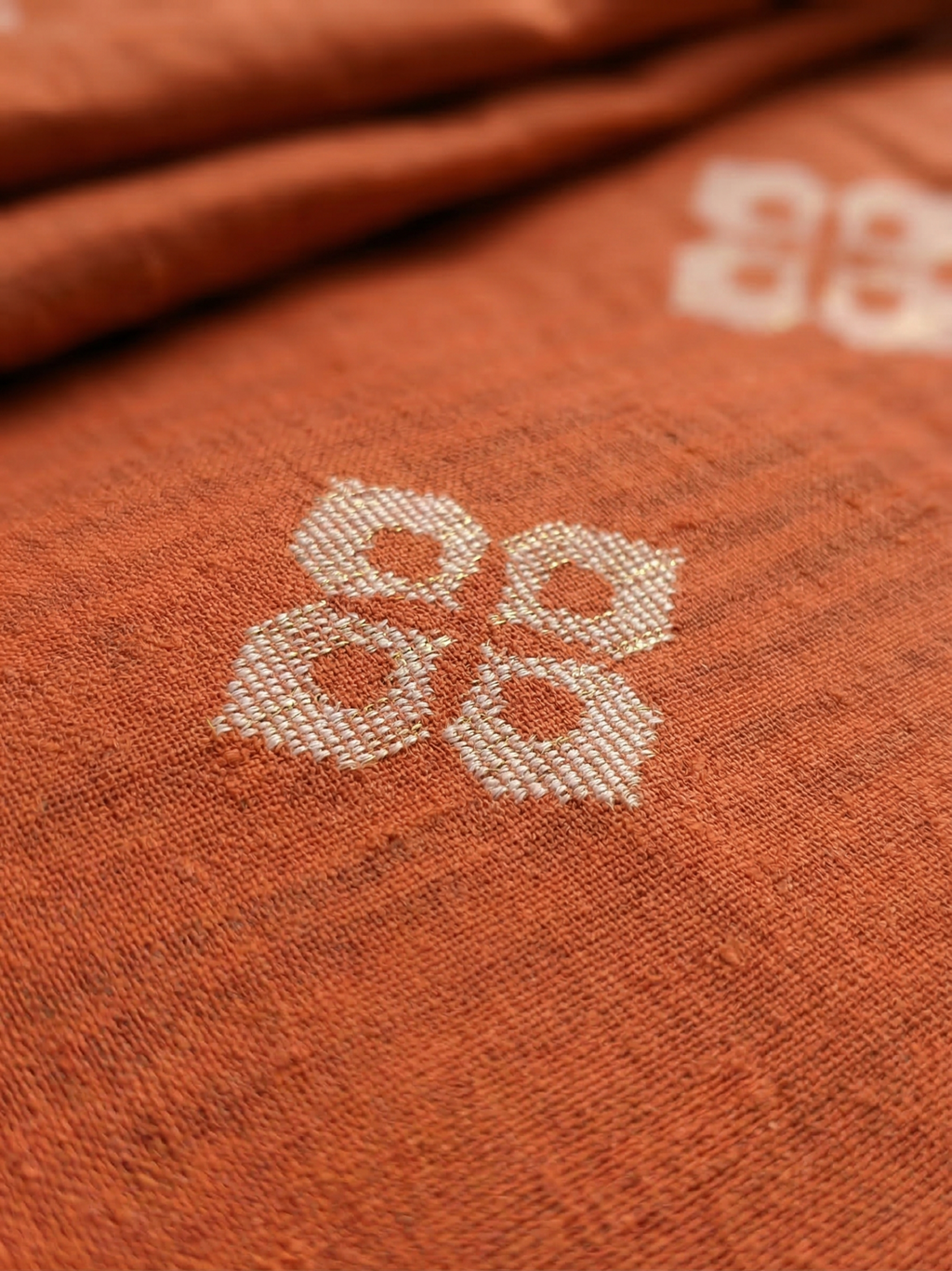 Bawan Buti Handwoven Cotton Saree — Burnt Vermilion with Ivory Motifs