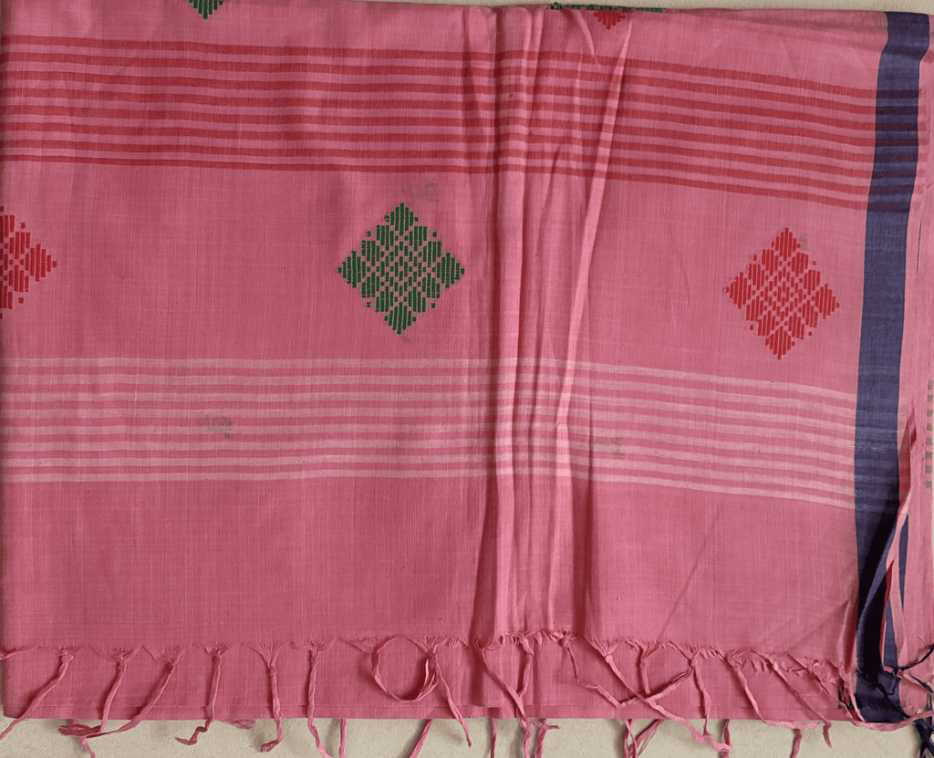 ARAYA Bawan Buti Handloom Saree – Blush Pink with Heritage Motifs & Contrast Border