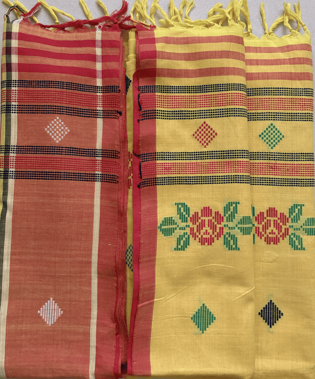 ARAYA Bawan Buti Handloom Saree – Sunlit Yellow with Floral Motifs & Dual-Tone Border